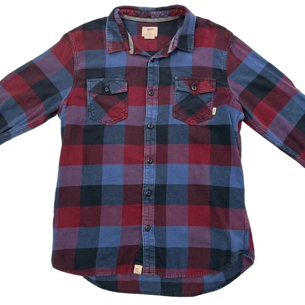 Vans Teen Youth Flannel Button Down Shirt, Vans Young Teen Maroon Flannel 478